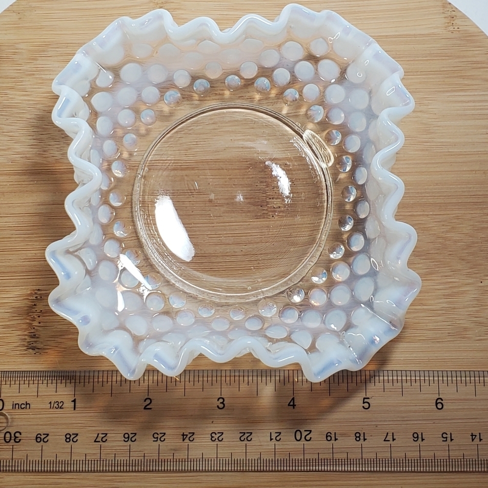 FENTON Art Glass with French Opalescent Ruffle Edge Hobnail Pattern Dish EUC - Picture 4 of 8